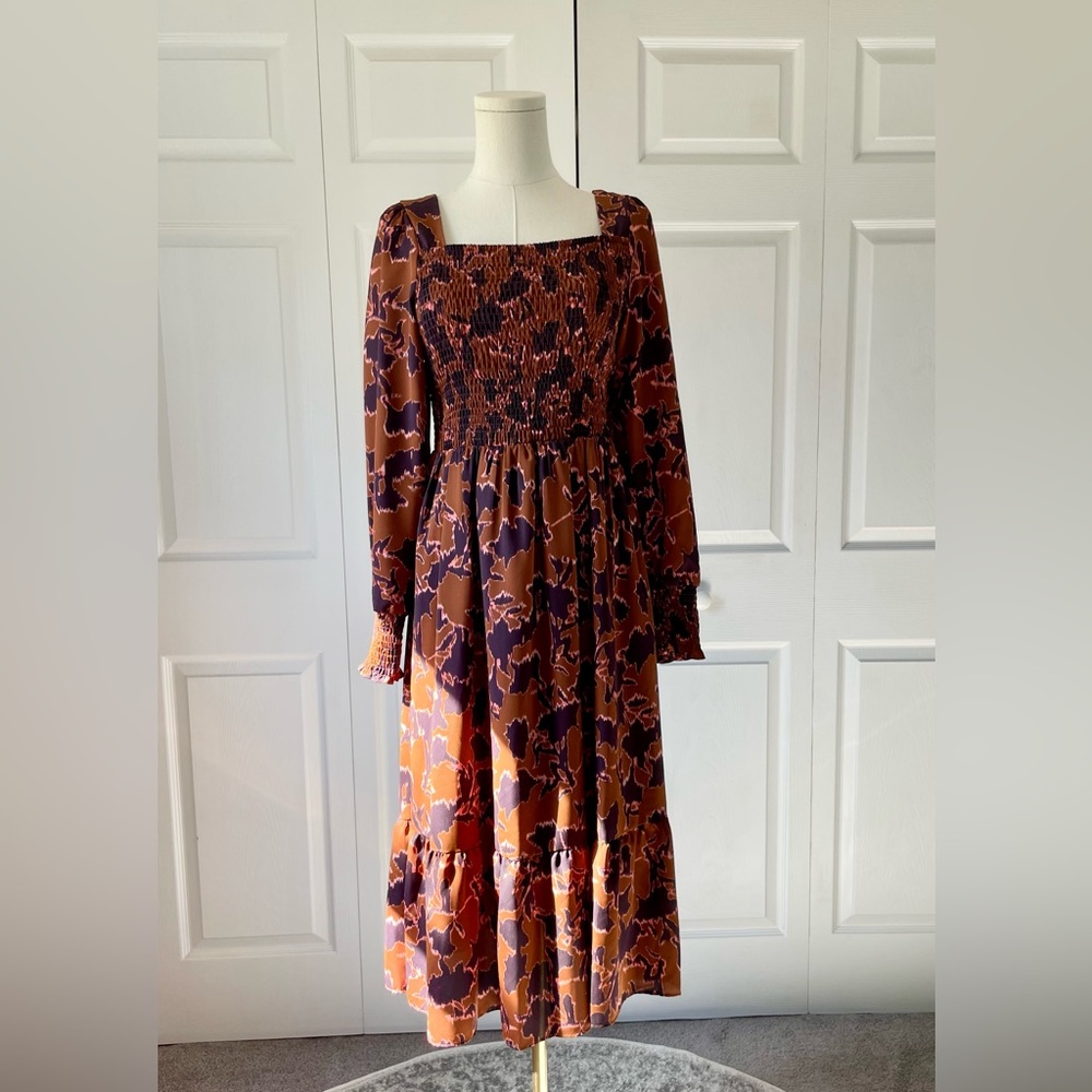Nine West Cheetah Smocked Dress size S